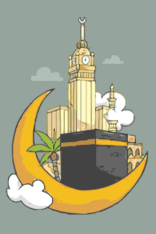 Celestial Harmony: The Kaaba, Clock Tower and the Crescent Moon