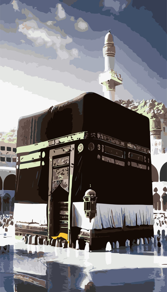 Majesty and Reverence: A Close-Up of the Kaaba and Pilgrims in Devotion